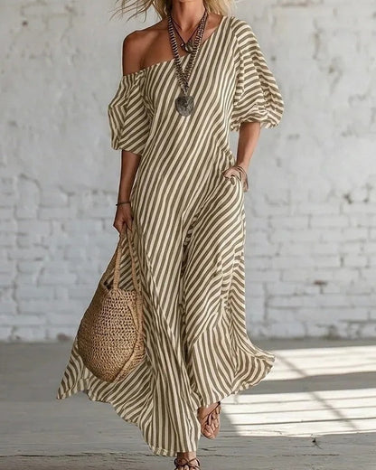 Marisol Relaxed Stripe Off-Shoulder Maxi Dress