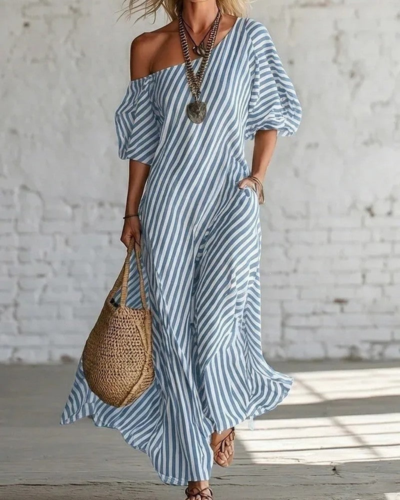 Marisol Relaxed Stripe Off-Shoulder Maxi Dress