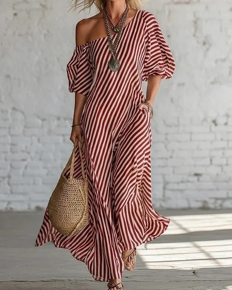 Marisol Relaxed Stripe Off-Shoulder Maxi Dress