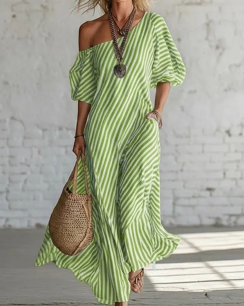 Marisol Relaxed Stripe Off-Shoulder Maxi Dress
