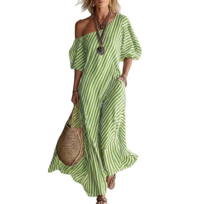 Marisol Relaxed Stripe Off-Shoulder Maxi Dress