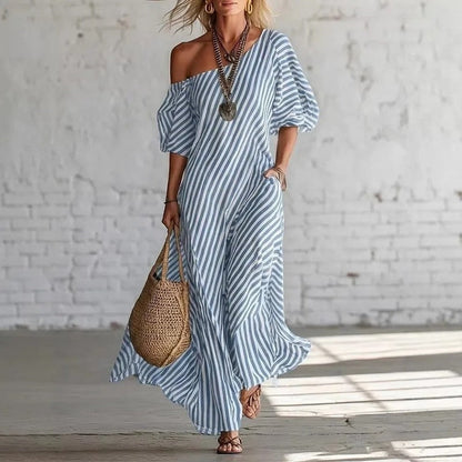 Marisol Relaxed Stripe Off-Shoulder Maxi Dress