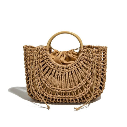 Marisol Woven Circle Handle Tote Bag