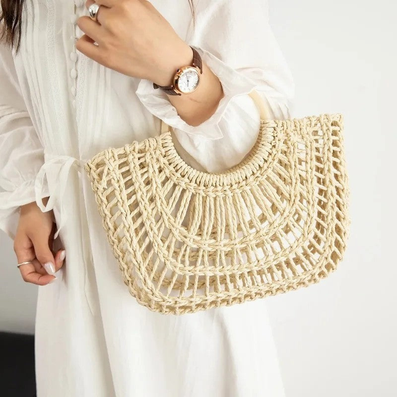 Marisol Woven Circle Handle Tote Bag
