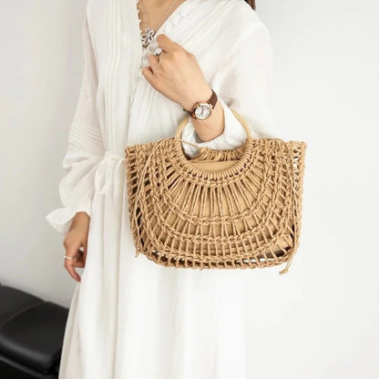 Marisol Woven Circle Handle Tote Bag