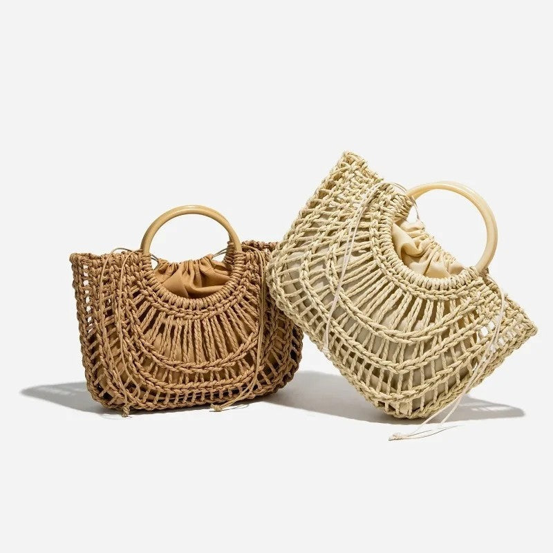 Marisol Woven Circle Handle Tote Bag