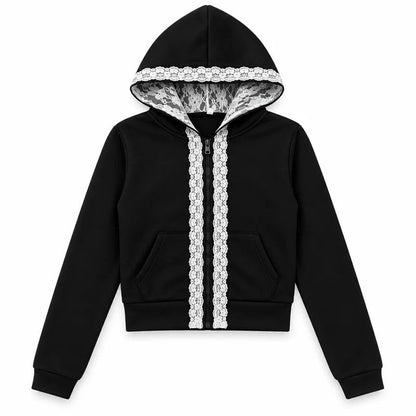 Martina Lace Trim Cropped Zip Hoodie