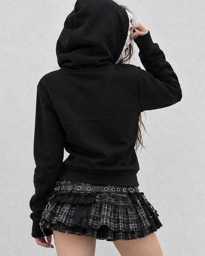 Martina Lace Trim Cropped Zip Hoodie
