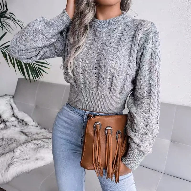 Meriva Cropped Cable Knit Sweater