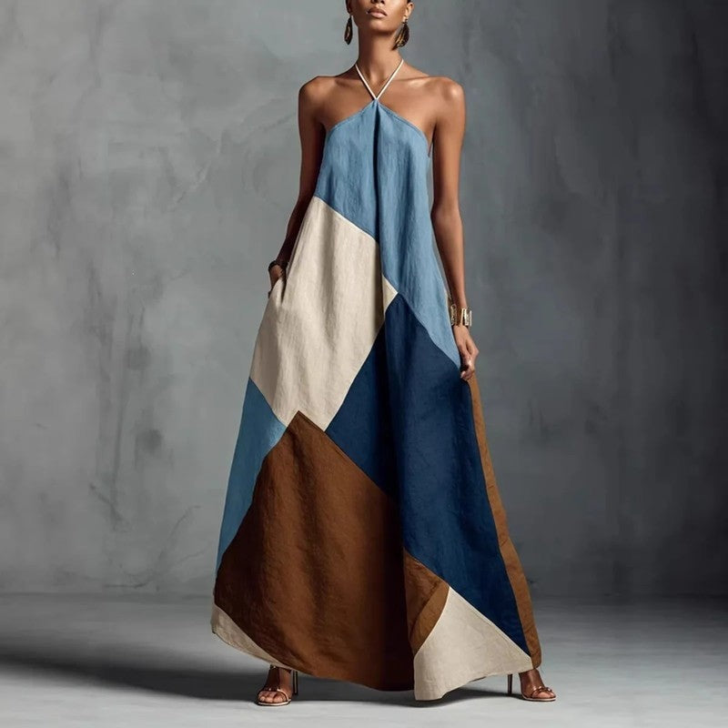 Milena Geometric Halter Maxi Dress
