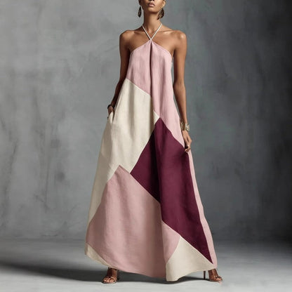Milena Geometric Halter Maxi Dress