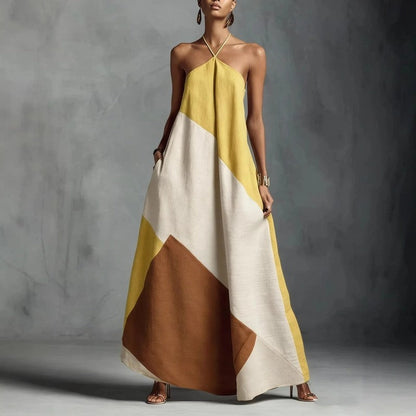 Milena Geometric Halter Maxi Dress