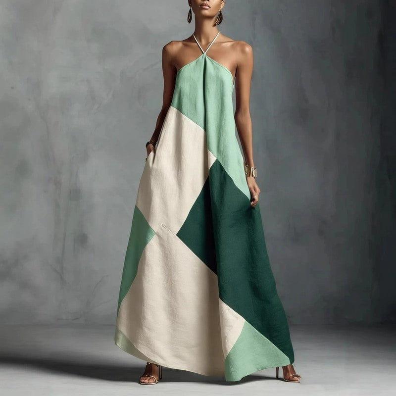 Milena Geometric Halter Maxi Dress