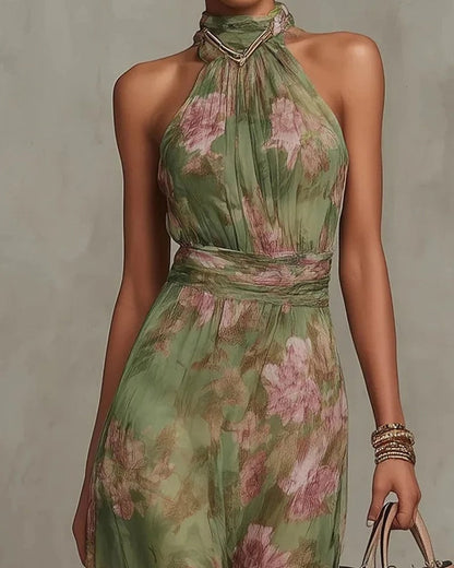 Mirella Floral Chiffon Halter Maxi Dress