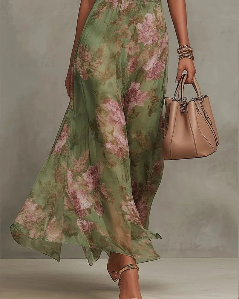 Mirella Floral Chiffon Halter Maxi Dress