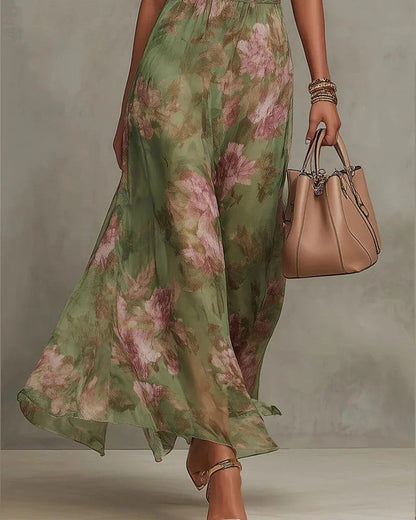 Mirella Floral Chiffon Halter Maxi Dress
