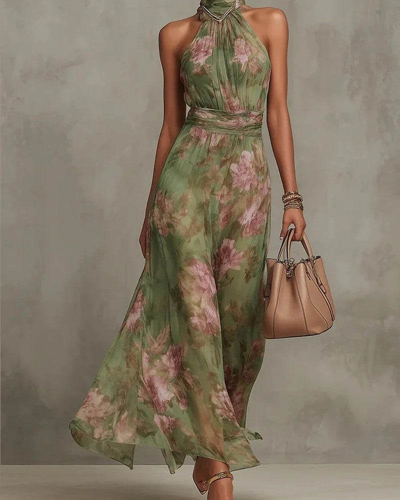 Mirella Floral Chiffon Halter Maxi Dress
