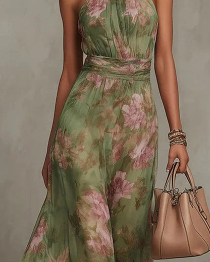 Mirella Floral Chiffon Halter Maxi Dress