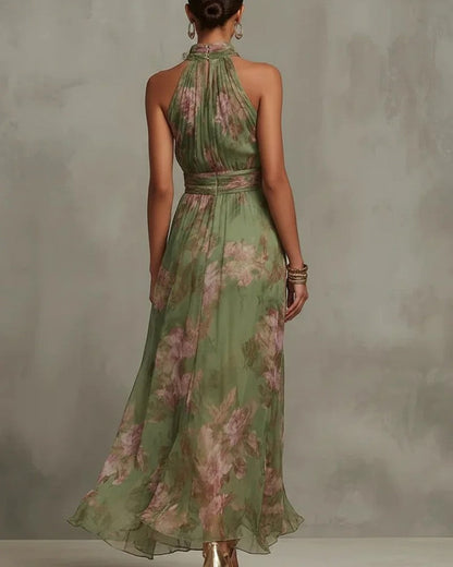 Mirella Floral Chiffon Halter Maxi Dress