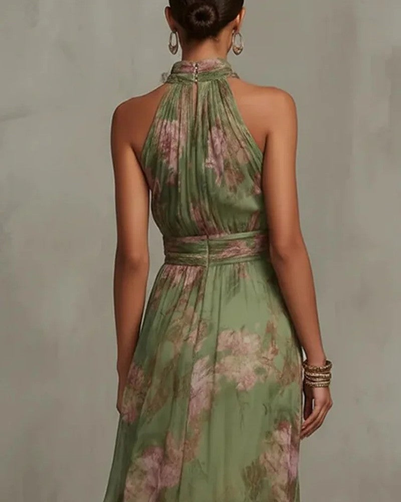 Mirella Floral Chiffon Halter Maxi Dress