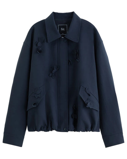 Mirello Textured Floral Appliqué Bomber Jacket