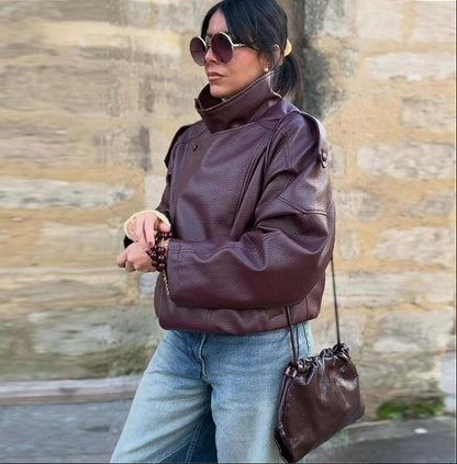 Nerine Relaxed Faux Leather Moto Jacket