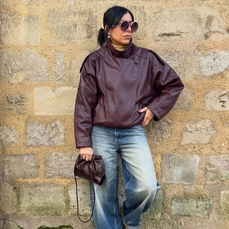 Nerine Relaxed Faux Leather Moto Jacket