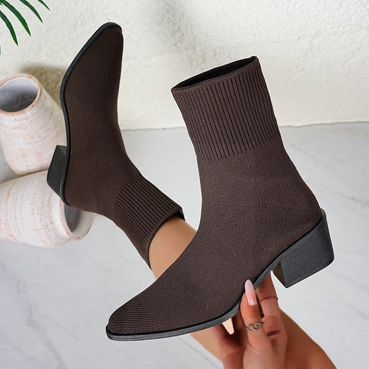 Nina Knit Block Heel Ankle Boots