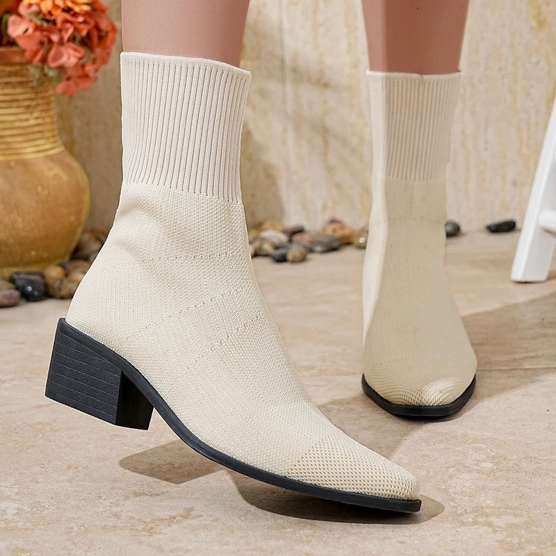 Nina Knit Block Heel Ankle Boots