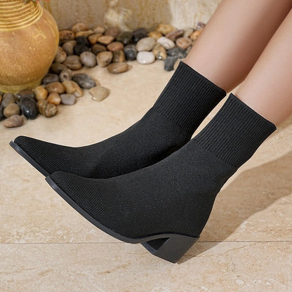 Nina Knit Block Heel Ankle Boots