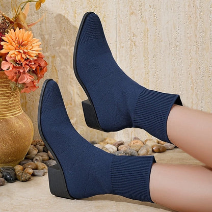 Nina Knit Block Heel Ankle Boots