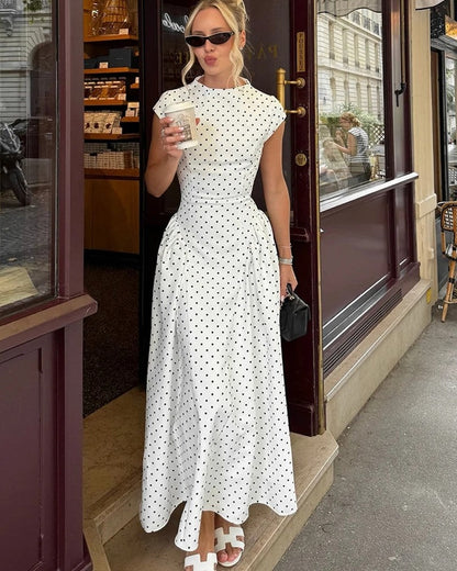 Nora Polka Dot Pleated Midi Dress