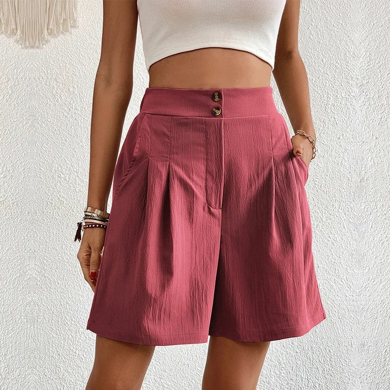 Olivelle Relaxed Pleated High-Waist Shorts
