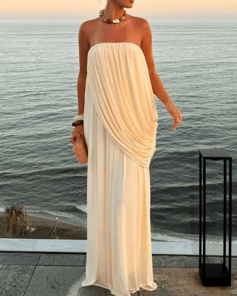 Olivia Pleated Strapless Chiffon Maxi Dress