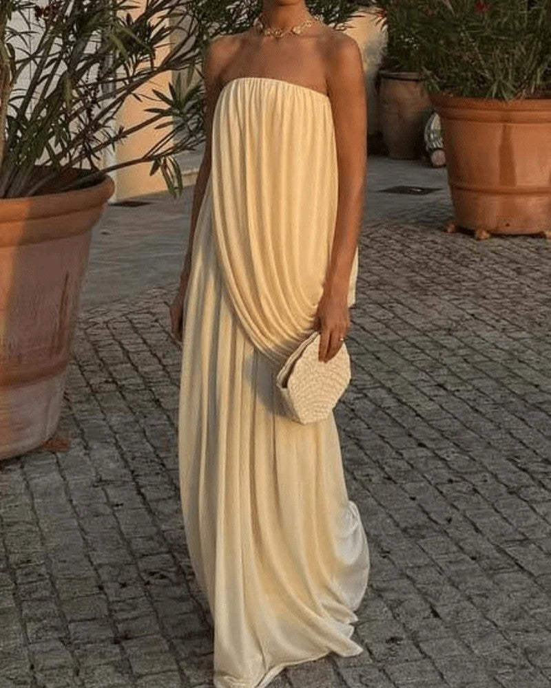 Olivia Pleated Strapless Chiffon Maxi Dress