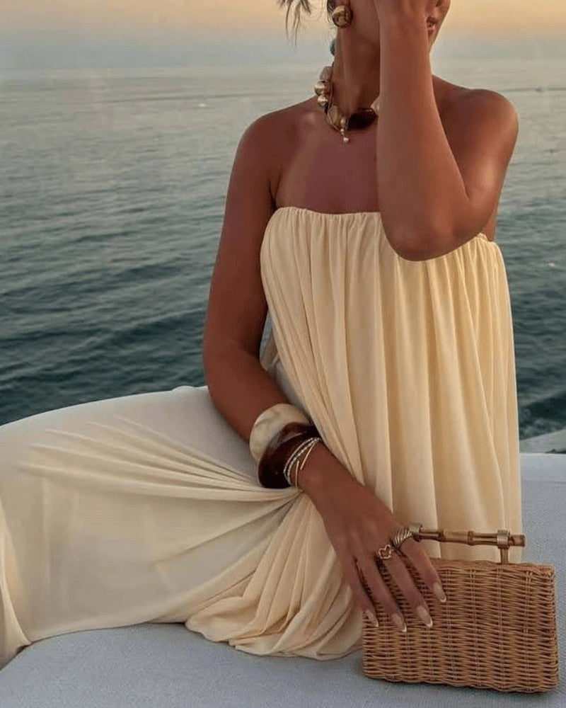 Olivia Pleated Strapless Chiffon Maxi Dress