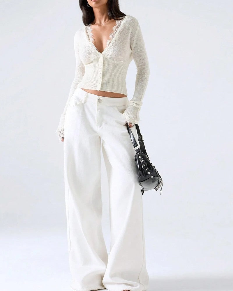 Perrine Lace Trim Knit Cardigan