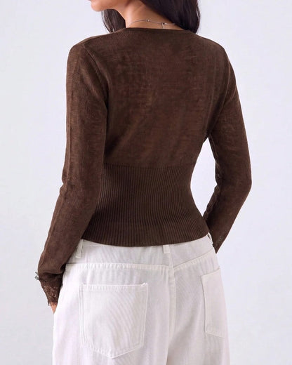 Perrine Lace Trim Knit Cardigan