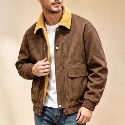 Ravelle Shearling Collar Relaxed Aviator Jacket