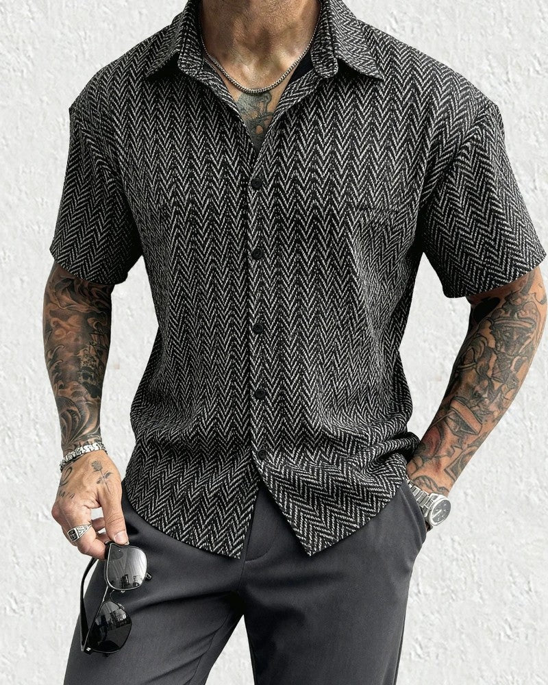 Ravik Chevron Textured Button-Up Shirt