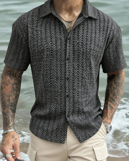 Ravik Chevron Textured Button-Up Shirt