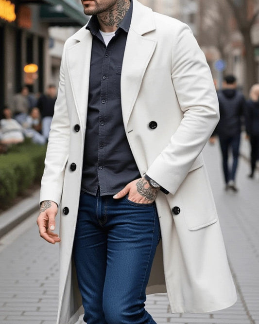 Renard Double-Breasted Long Overcoat