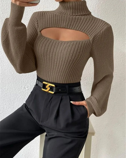 Renelle Ribbed Cutout Mock Neck Sweater