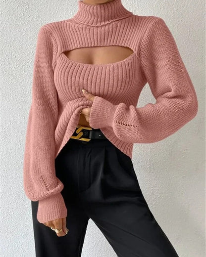 Renelle Ribbed Cutout Mock Neck Sweater