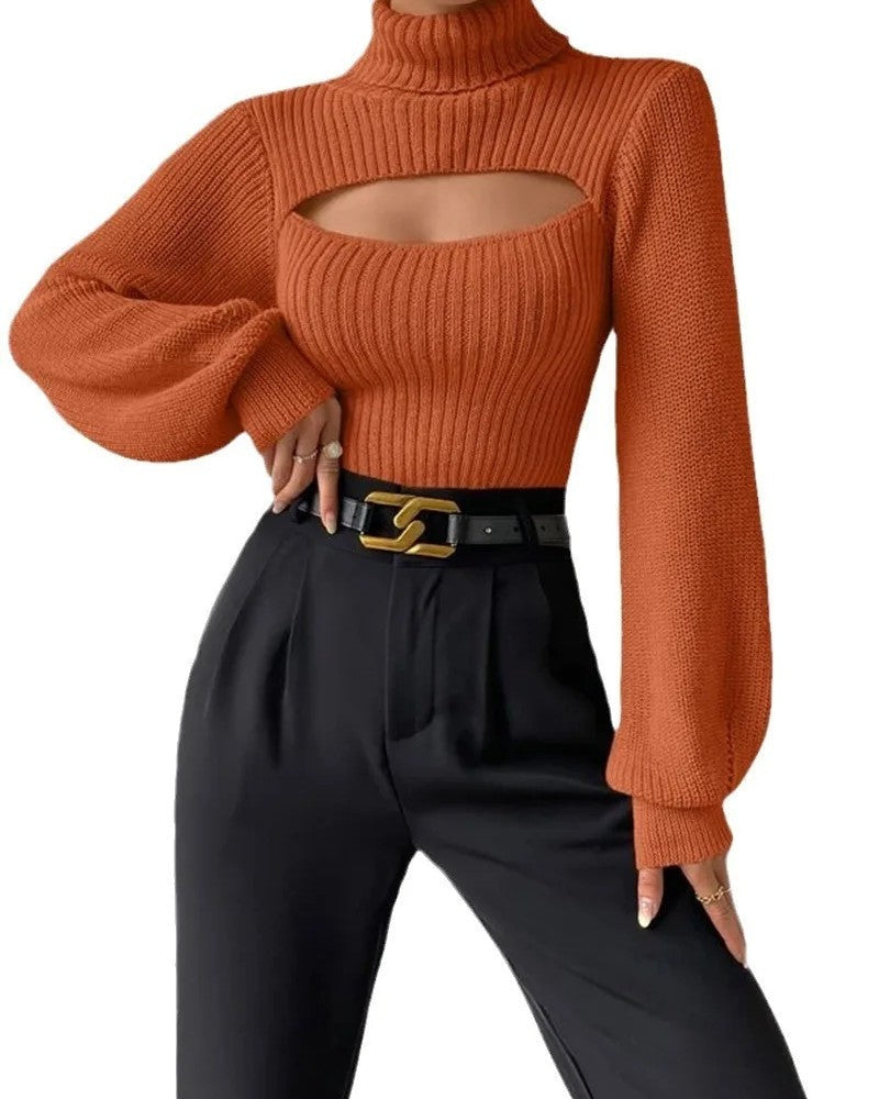 Renelle Ribbed Cutout Mock Neck Sweater