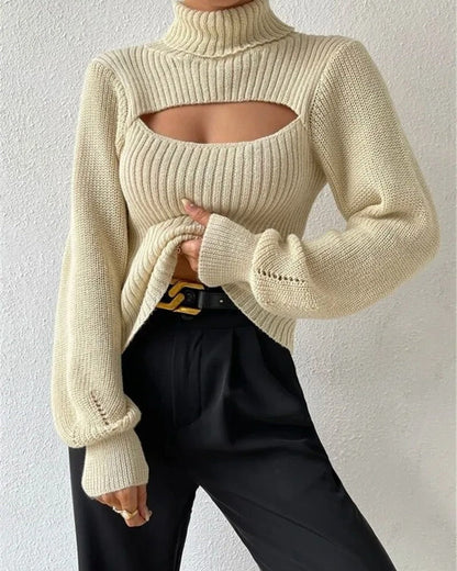 Renelle Ribbed Cutout Mock Neck Sweater