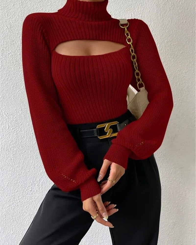 Renelle Ribbed Cutout Mock Neck Sweater