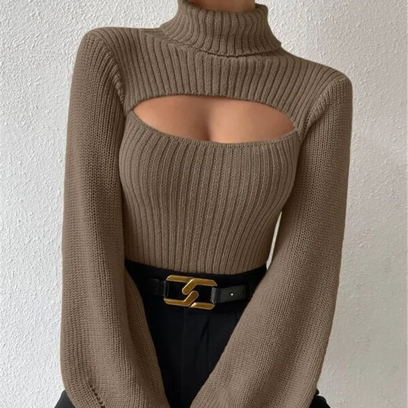 Renelle Ribbed Cutout Mock Neck Sweater