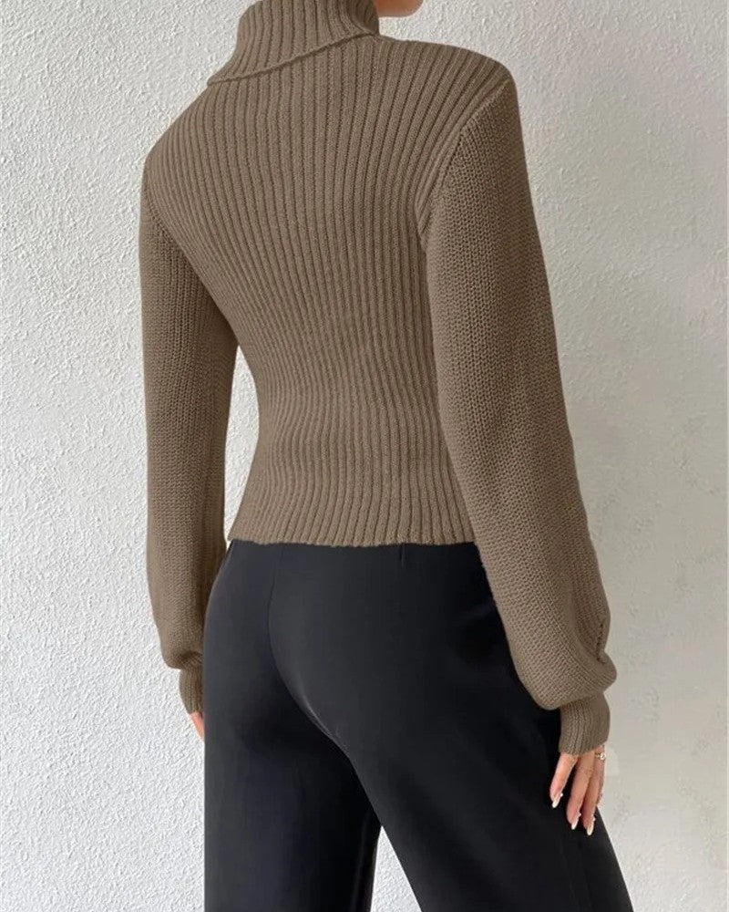 Renelle Ribbed Cutout Mock Neck Sweater