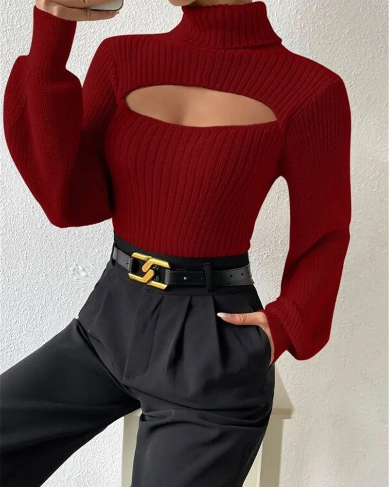 Renelle Ribbed Cutout Mock Neck Sweater